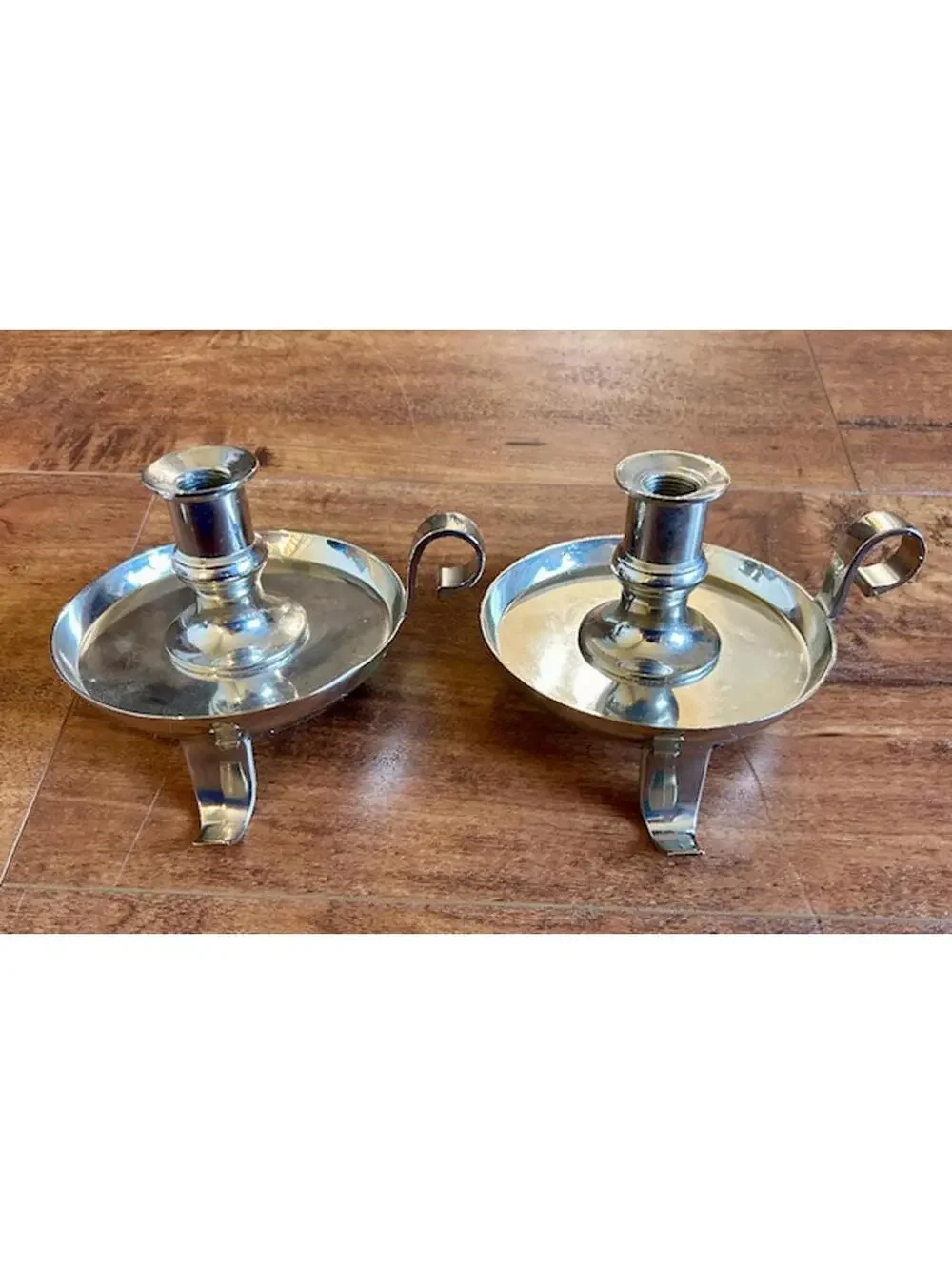 Pair of Vintage Silver Tone Candle Holders with Handle